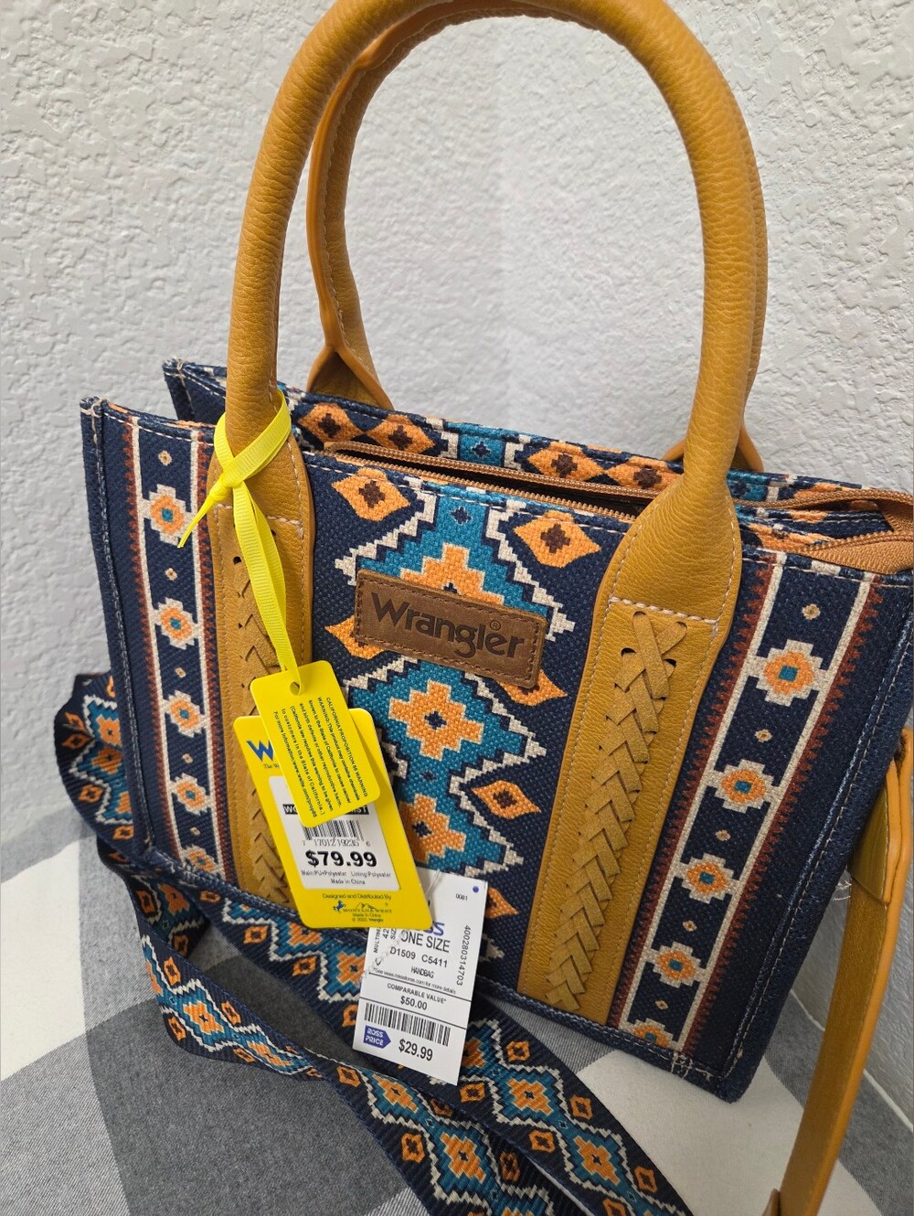Wrangler Mustard & Blue Patterned Tote Bag - Picture 2 of 11